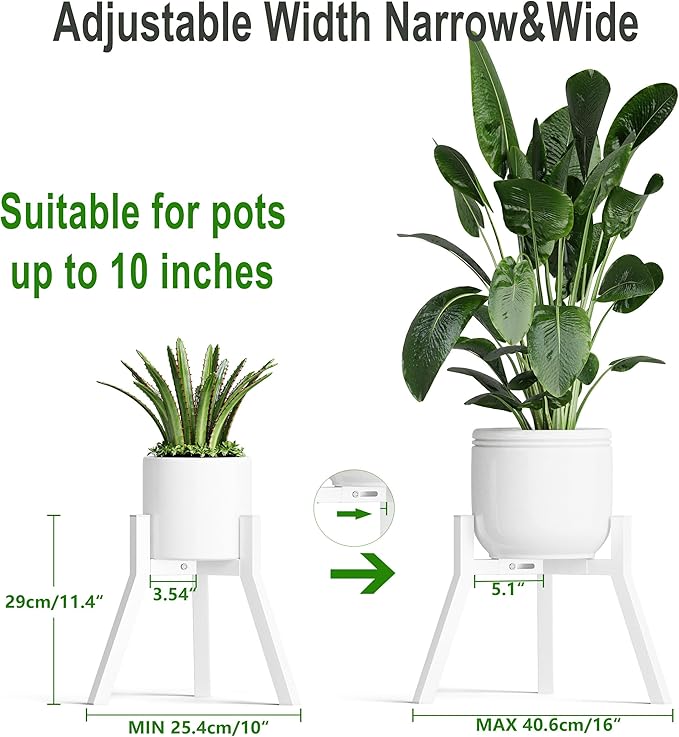 Adjustable Plant Stands Set of 2, Metal Small Plant Holder, Heavy Duty Stable Flower Holder Stand Rack for Various Pot Sizes Indoor Outdoor Corner Living Room Balcony Office White PS-007WH-2 IRCPEN