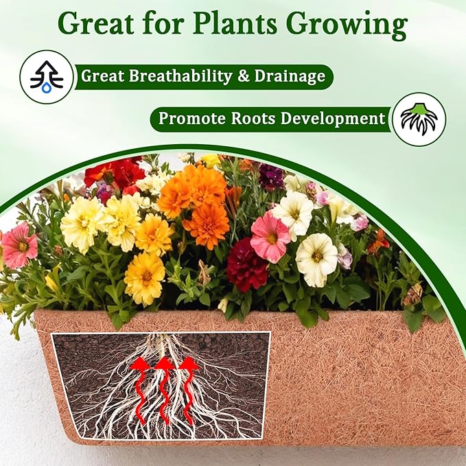 Halatool 2 Pack 36 Inch Window Box Liners Trough Coco Fiber Replacement Liner Pre-Formed Coconut Liners for Planters Wall Hanging Basket Flower Pot Fence Railing HALATOOL