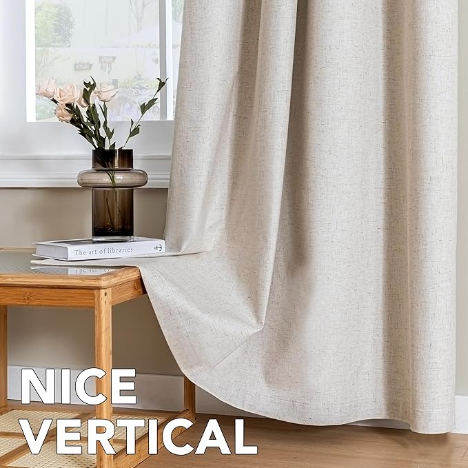H.VERSAILTEX Linen Curtains 100% Blackout Curtains for Bedroom 108 inch Long Full Light Blocking Nature Linen Blended Window Curtains for Living Room Nickel Grommet (2 Panels, Heathered Natural) HVERSAILTEX
