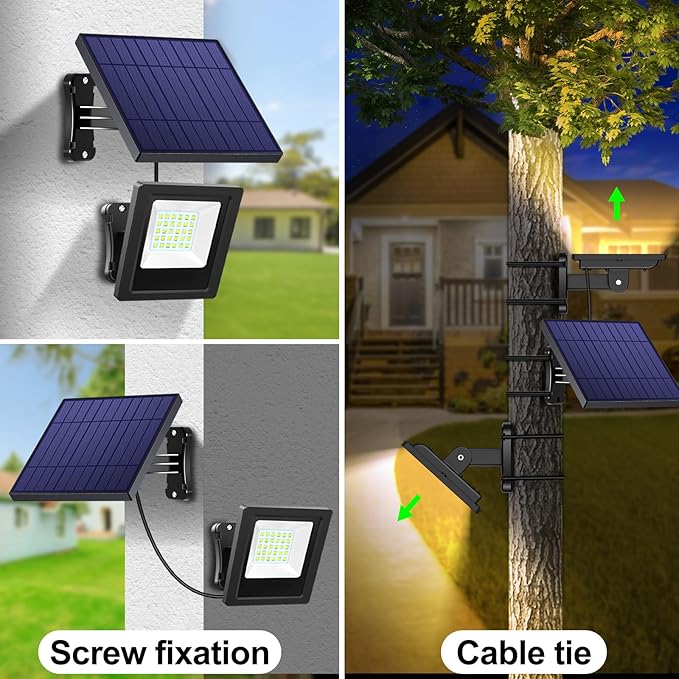 Solar Lights Outdoor Solar Flood Dusk to Dawn Lights 4400mAh 3000K Warm White Auto On/Off with 16.4Ft Cable IP65 Waterproof for Outside Front Door Barn Garden Garage Yard Patio Pool Lightonight