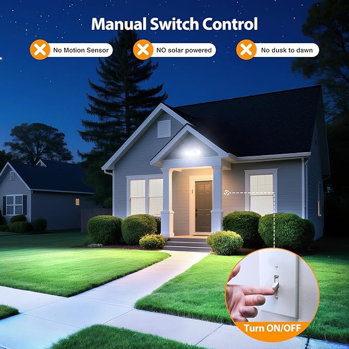 Onforu 75W LED Security Light, 7000LM Brightness Outdoor Flood Light Fixture Switch Controlled, IP65 Waterproof, 6500K White Wall Mount Exterior Security Floodlight for Eave, Yard, Garage, Porch Onforu