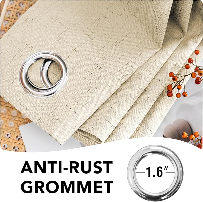 H.VERSAILTEX 100% Blackout Curtains for Bedroom Thermal Insulated Linen Textured Curtains Heat and Full Light Blocking Drapes Living Room Curtains 2 Panel Sets, Bleached Sand, 42x63 Inch HVERSAILTEX