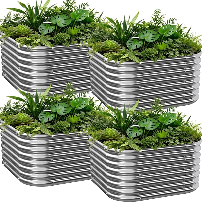 4 PCS Galvanized Raised Garden Bed Outdoor, Metal Garden Bed for Vegetables, Above Ground Garden Box for Flower, Steel Raised Beds for Gardening - 3FT Mostmahes
