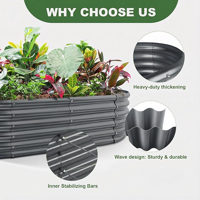 AHEONLAR 3 Pack 4×2×1.5ft Galvanized Raised Garden Beds Outdoor, Sturdy Planter Boxes for Vegetables, Fruits, Flowers and Plants, Easy Assembly, Grey AHEONLAR