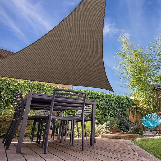 E&K Sunrise 24' x 24' x 24' Sun Shade Sail Triangle Canopy Shade Cover UV Block for Patio Backyard Garden Outdoor (Brown) EKSUNRISEINC
