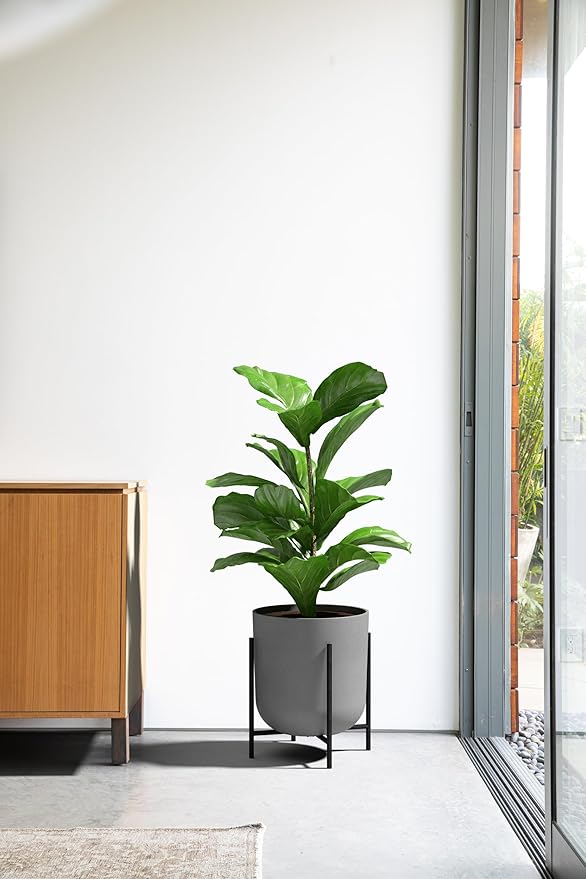Veradek Mason Series Raised Lima Planter - Round Planter for Patio/Balcony | Plastic-Stone Composite w/Metal Plant Stand | Modern Décor for Plants VeradekOutdoor