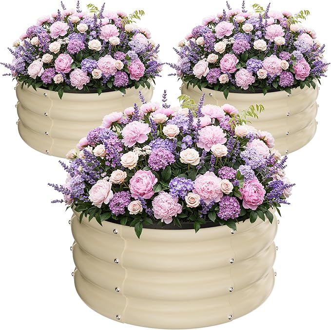 ZXZYHFTY Round Galvanized Raised Garden Bed kit,White Outdoor Garden Raised Planter Box, Round Large Metal Raised Garden Beds for Vegetable 2 * 2 * 1ft 3 Pcs ZXZYHFTY