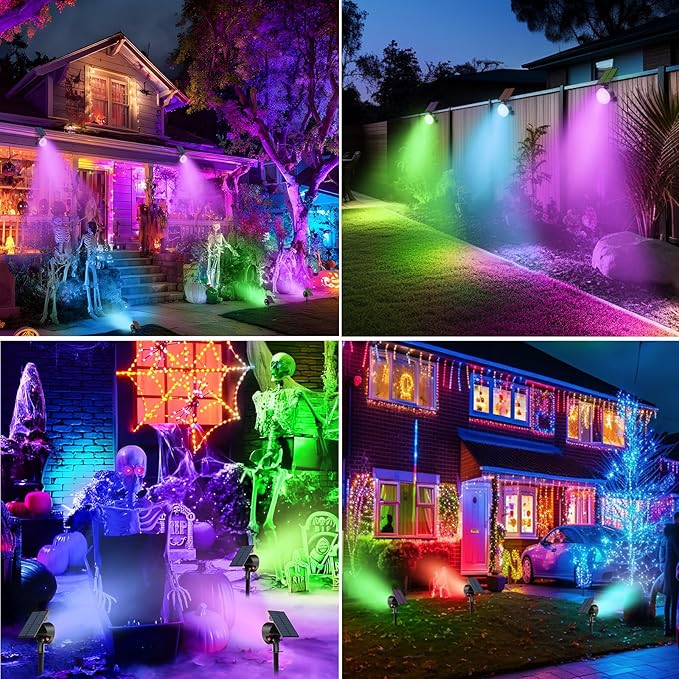 nipify 2 Pack Solar Spot Lights Outdoor Waterproof, Solar Spotlight Light for Outside Yard Landscape Lighting Pathway Lights Wall Auto On/Off, RGB Nipify