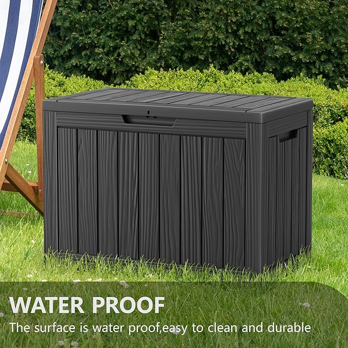 45 Gallon Waterproof Outdoor Storage Box,Resin Deck Box,Lockable Outside Storage Box Container for Patio Furniure,Garden,Tools (45 Gallon,Black) MAIUSCOLI