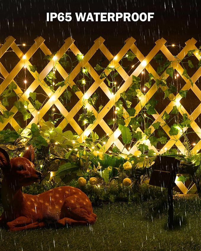 Brightown Solar Fairy Lights Outdoor, 2 Packs Total 66Ft Solar String Lights with Ivy, Plant Vine for Camping Outside Garden Yard Fence Wall Brightown