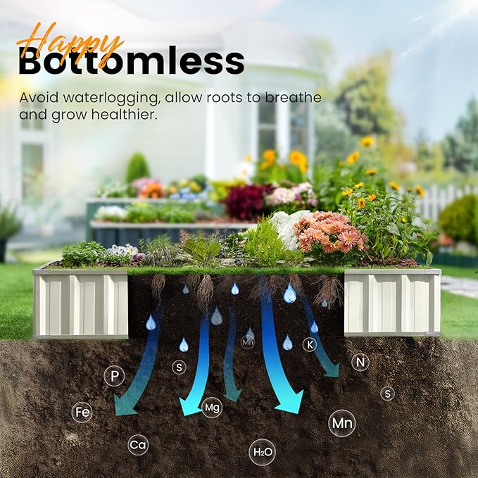 KING BIRD Raised Garden Bed 68"x 36"x 12" Galvanized Steel Metal Outdoor Garden Planter Box Kit with 2 Pairs of Gloves (Ivory) KINGBIRD