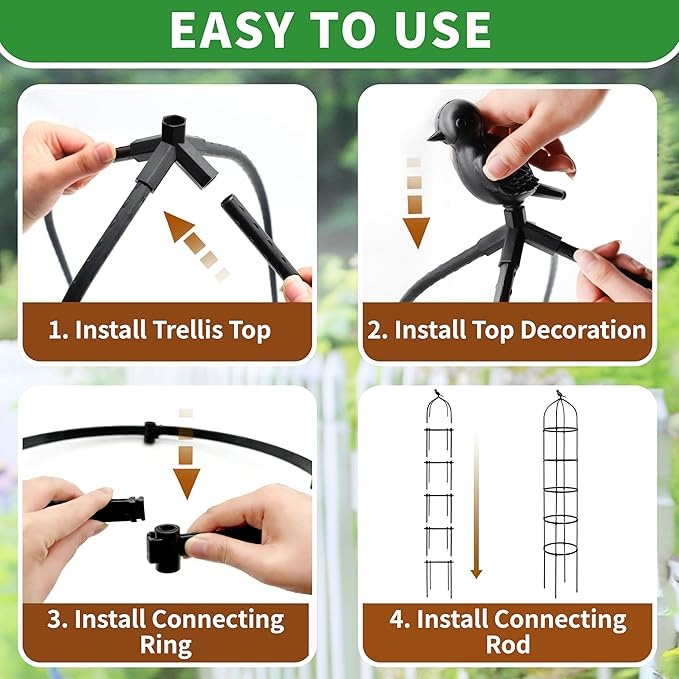 2-Pack 6.7FT Garden Obelisk Trellis for Climbing Plants,81”Metal Plant Support Tower,Heavy Duty Thickened Tube,Rustproof Black Vine & Flower Stand for Outdoor Indoor Use TCBWFY