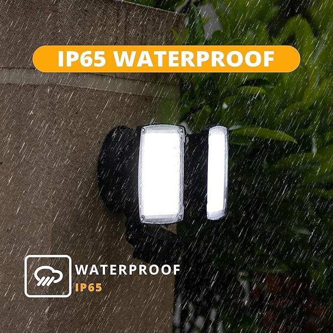 UME 19W LED Flood Light Motion Sensor Outdoor, 2 Adjustable Head, 2000LM, 5000K, IP65 Waterproof, Dusk to Dawn Security Light with Photocell for Exterior,Outside,Garage,House(Black) UME
