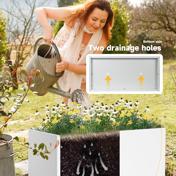 Galvanized Steel Garden Planter 36” x 12” x 16” White Metal Planter Box Modern Metallic Heavy Planter Indoor & Outdoor, Commercial & Residential (White, L36 x W12 x D16) DISCOVERINGBEAUTY