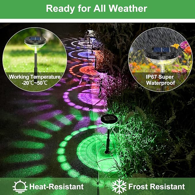Nupostai Bright Solar Pathway Lights 2 Pack, Color Changing + Warm White LED, IP67 Waterproof Solar Garden Lights for Walkway, Yard, Backyard, Lawn Decorative Nupostai
