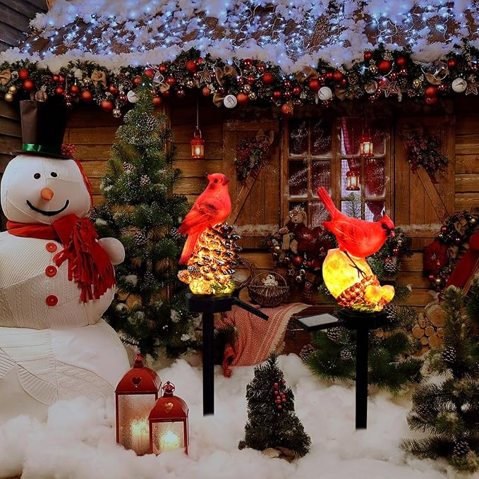 Cardinal Decor Solar Garden Decor Waterproof Red Bird Figurine Solar Stake Lights for Outside Yard, Patio, Lawn, Porch, Cemetery, Grave LAIAMER