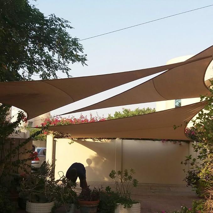E&K Sunrise 12' x 12' x 12' Sun Shade Sail Triangle Canopy Shade Cover UV Block for Patio Backyard Garden Outdoor (Brown) EKSUNRISEINC