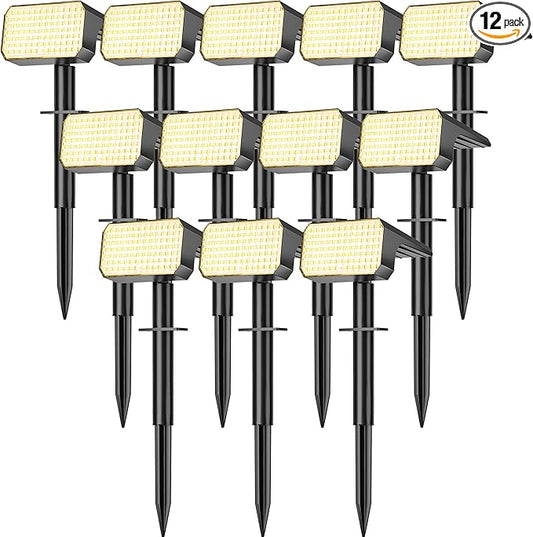 LANSOW 12 Pack Solar Spot Lights Outdoor Waterproof IP67, (90 LED/4 Modes) Solar Landscape Spotlights, 2-in-1 Solar Powered Flood Lights for Yard Garden Pathway Outside Tree, Auto ON/Off(Warm White) LANSOW