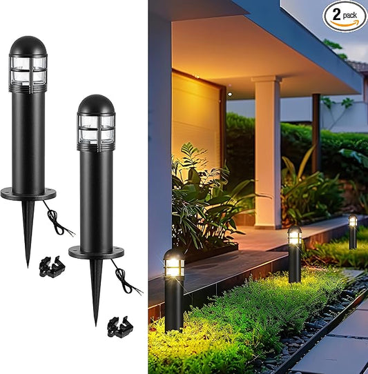 2 Pack 12V LED Bollard Pathway Lights, High Brightness 200LM, IP67 Waterproof Yard Walkway Lighting, Cast-Aluminum, 2700K Warm White for Outdoor Garden Decor MOON-DE-AGE