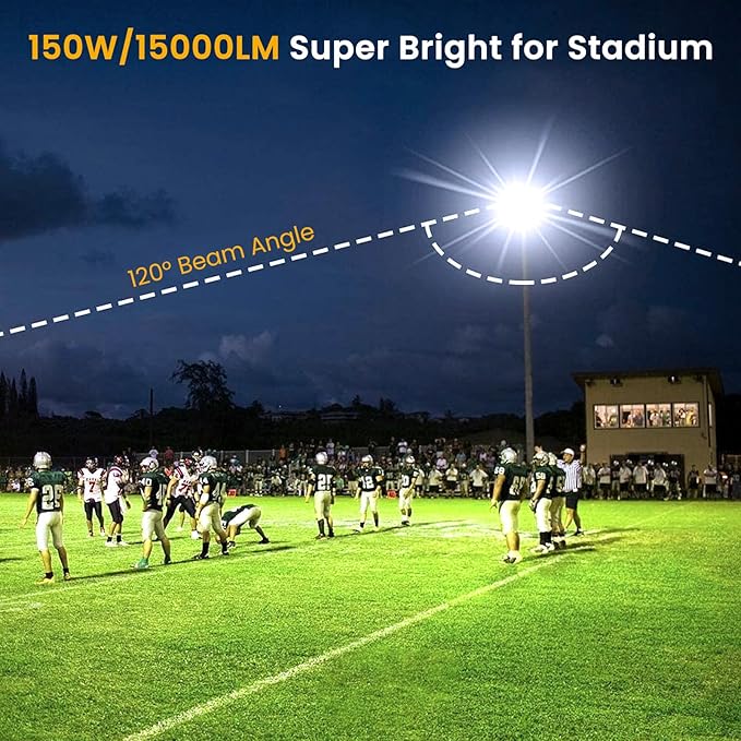 Onforu 150W LED Flood Light Outdoor,15000LM Security Lights, IP66 Waterproof Outdoor Floodlight, 2 Pack 6500K Daylight White LED Exterior Lighting for Basketball Court, Stadium, Playground Onforu
