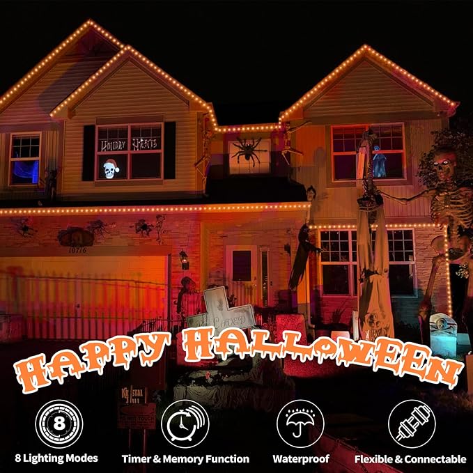 50ft LED Rope Lights Outdoor, 360 LED Connectable and Flexible Tube Lights with 8 Modes, Waterproof Indoor Outdoor LED Rope Lighting for Deck, Garden, Pool, Patio, Party, Holloween Decoration (Orange) Jnaurb