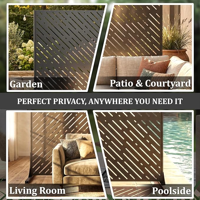 Metal Privacy Screen Outdoor 72x44in (6FT) – Rustproof Steel Decorative Fence Panel, Weatherproof Garden Divider for Patio, Backyard & Balcony, Metal Panels for AC Unit or Trash Bin Enclosure Rootora