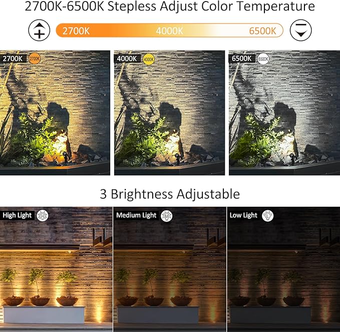 CLY Solar Landscape Spotlights, Solar Landscape Lights Outdoor IP66 Waterproof, Remote Control 2Modes 3Brightness Adjustable 2700-6500K Auto On/Off 14M Cable for Garden Pathway Trees Flag 4 in 1 CLY