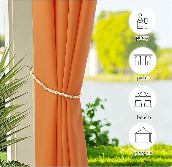 NICETOWN Decorations Outdoor Curtains for Patio Waterproof, Rustproof Grommet Privacy Canvas Outdoor Blinds Cold Insulation for Gazebo/Porch, W55 x L84, Orange, 2 Panels NICETOWN