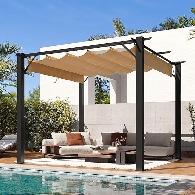 Aoxun 10'x10' Outdoor Pergola, Patio Aluminum Pergola with Upgraded Retractable Canopy, Heavy Duty Metal Pergolas and Gazebos with Adjustable Sun Shade Cover for Modern Backyard, Deck, Garden Aoxun