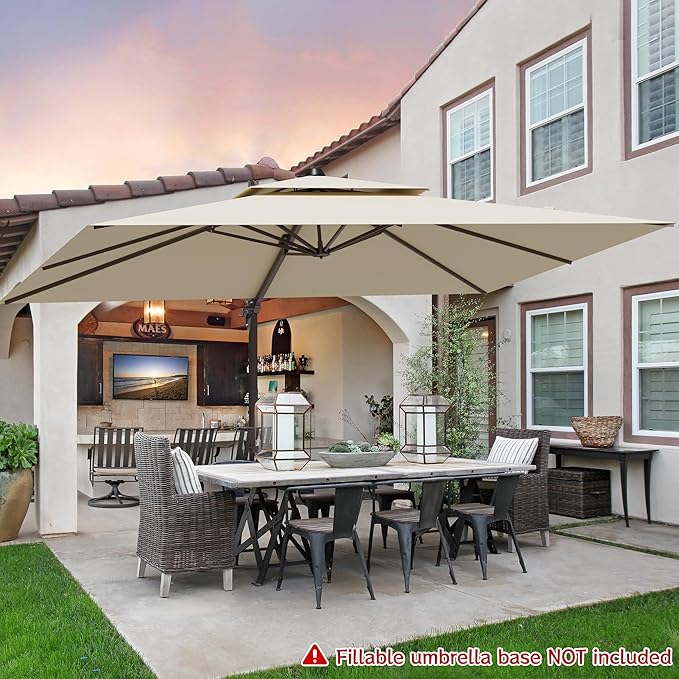 9x12FT Cantilever Patio Umbrella - Heavy Duty Double Layer Offset Design with 360° Rotation, Large Rectangle Sun Shade Umbrella for Garden, Deck, Pool, Backyard, Beige ZLACUIU