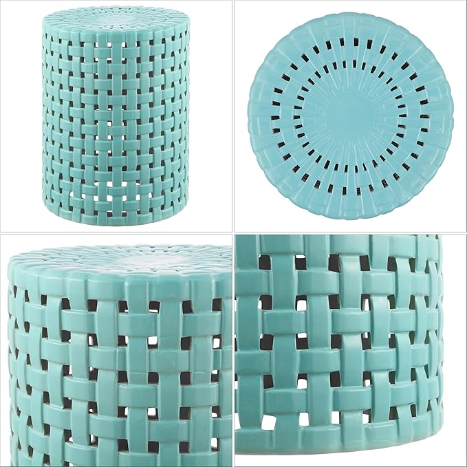 SAFAVIEH Home Collection Sayre Robins Egg Blue Ceramic 18-inch Decorative Accent Garden Stool for Living Room, Bathroom, Patio, Side Table, Plant Stand (Fully Assembled) SAFAVIEH
