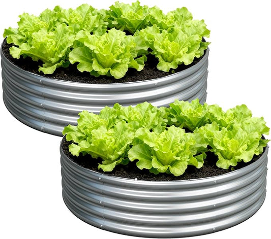 4x4x1ft(2 Pack) Galvanized Round Raised Garden Bed,Outdoor Planter Box Metal Patio Kit Planting Bed for Vegetables Flowers Herb,Silver Foxlang