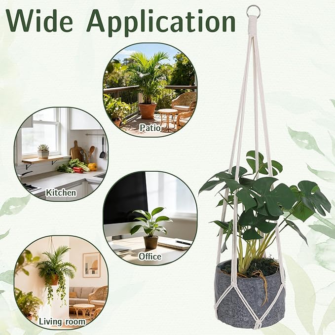 2 Pcs Hanging Planter Macrame Plant Hanger with Metal Ring Plant Holder Hanging for Indoor Plants Boho Home Decor Decorative Braided Cotton Rope Flower Pot Holder Rootora