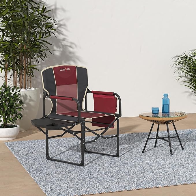 SUNNYFEEL Camping Directors Chair, Heavy Duty,Oversized Portable Folding Chair with Side Table, Pocket for Beach, Fishing,Trip,Picnic,Lawn,Concert Outdoor Foldable Camp Chairs SunnyFeelCamping
