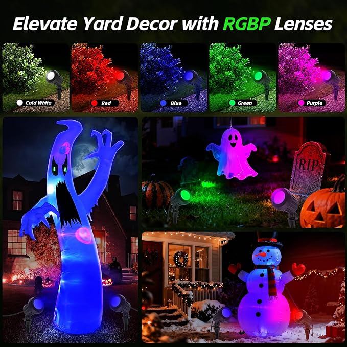 Spotlight Outdoor – 120V Plug-In, 6500K Cool White LED Landscape Lighting with RGB Purple 4 Color Lenses for Yard, Garden, Lawn & Tree Decor on Holidays&Everyday, IP67 Waterproof (1 Pack,Black) Holeva