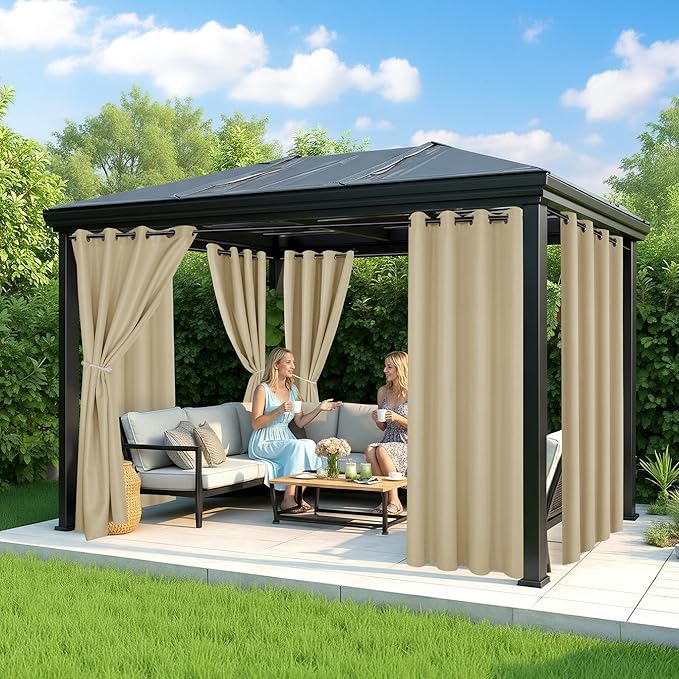 Outdoor Curtains for Patio Waterproof - 6 Panels Privacy Weatherproof Outside Curtains with Grommets for Pergola, Gazebo, Porch, Cabana, Balcony, 54 x 108 Inch, Cream RichSets