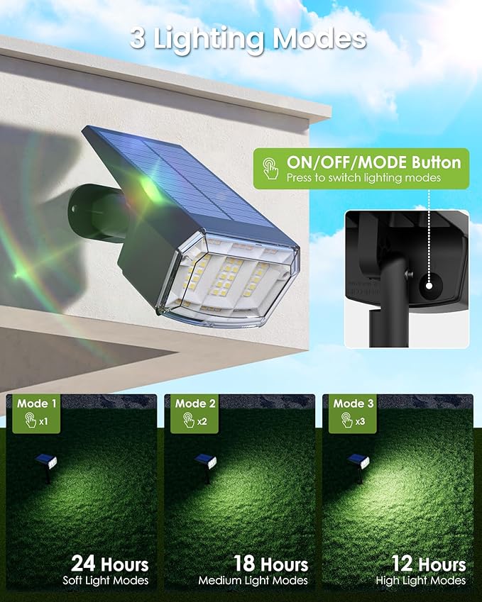 Solar Spot Lights Outdoor IP67 Waterproof 6 Pack, 63 LED 3 Modes Solar Landscape Spotlights for Yard Garden Pathway Wall House Garage (Cool White) Rootora