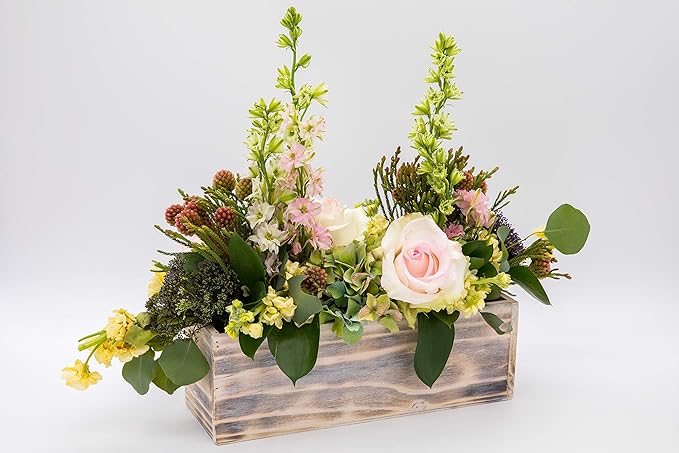 Wooden Planter Box, Whitewash with Plastic Liner l Garden Decor l Restaurant and Wedding Decorations l Wedding Bouquets, Table Centerpiece (12x4 Set of 4, Whitewash) Rootora