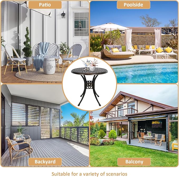 30.31" Outdoor Patio Dining Table, Cast Aluminum Patio Bistro Table, Round Patio Metal Table, Patio Furniture Set with 2.36" Umbrella Hole for Balcony Lawn Garden Backyard PATIO-IN