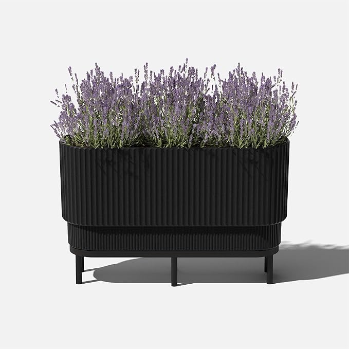 Veradek Demi Series Raised Long Planter for Indoor/Outdoor Use | Made from Plastic & Stone w/Wooden Stand | Modern Patio Décor for Flowers/Shrubs VeradekOutdoor