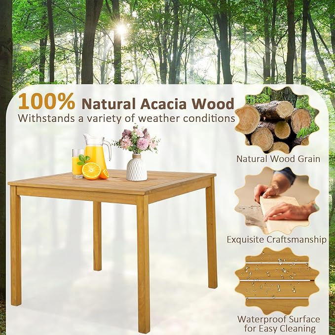 Tangkula 36" Square Outdoor Dining Table, Acacia Wood 4-Person Patio Dining Table with 1.9" Umbrella Hole, Farmhouse Patio Bistro Table, Indoor Outdoor Dining Furniture for Yard Deck Lawn TANGKULA