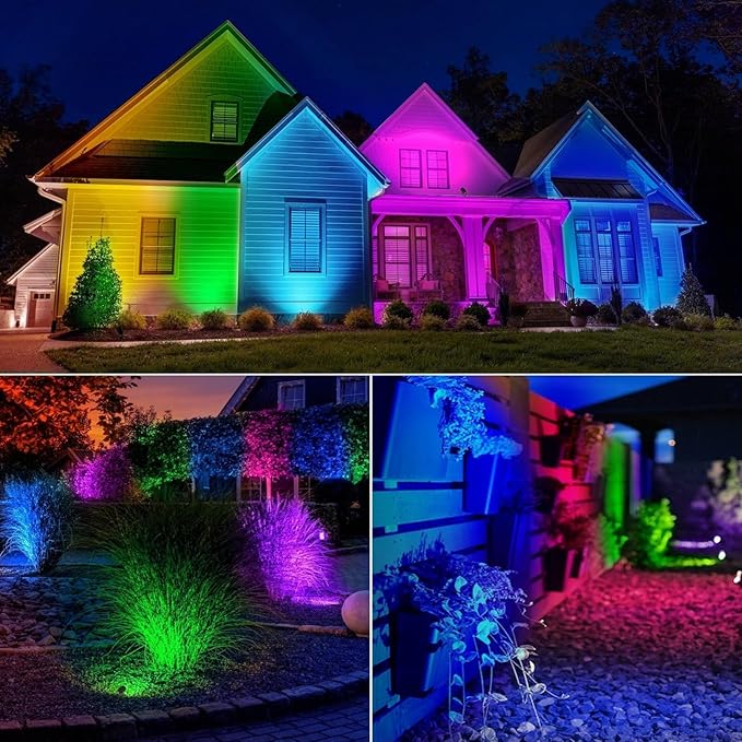 Halloween Christmas Spotlight Outdoor Color Changing Landscape Spotlights,12W RGBW LED Outdoor Spot Lights for Yard Garden Decor,Waterproof 110V Plug in Landscape Lighting with Remote,8 Packs Qeeanmo