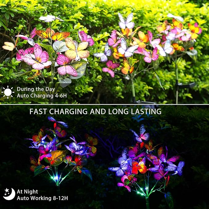 Solar Garden Lights Solar Lights Outdoor Waterproof Decorative 4 Pack with 88 LED 68 Butterfly Solar Lights for Garden Yard Decor Christmas Decorations, Gifts for Mother's Day Mom Adecorty