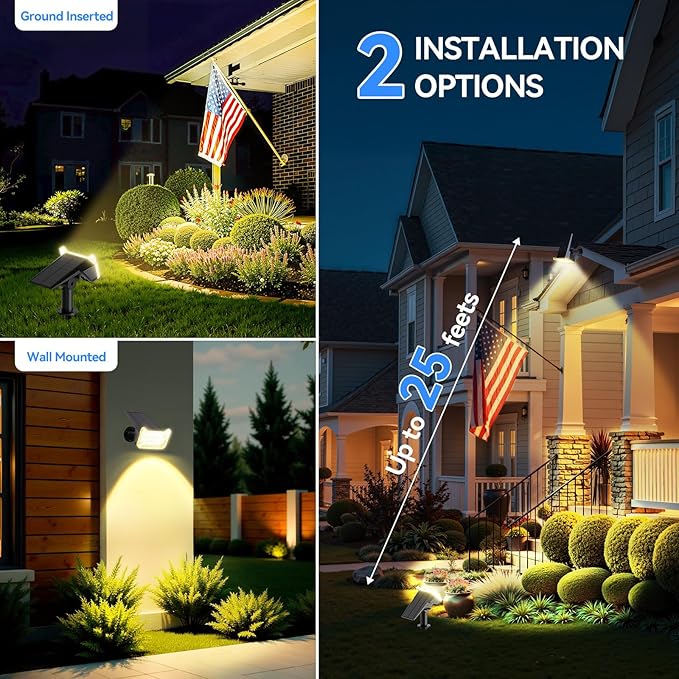 WdtPro Solar Spot Lights Outdoor Waterproof, Bright Solar Lights Outdoor with 16 Extra-Large LEDs, 3 Modes Landscape Spotlights, 2-in-1 Solar Powered Light for Yard Flag Garden, 4 Pack, Warm White WdtPro
