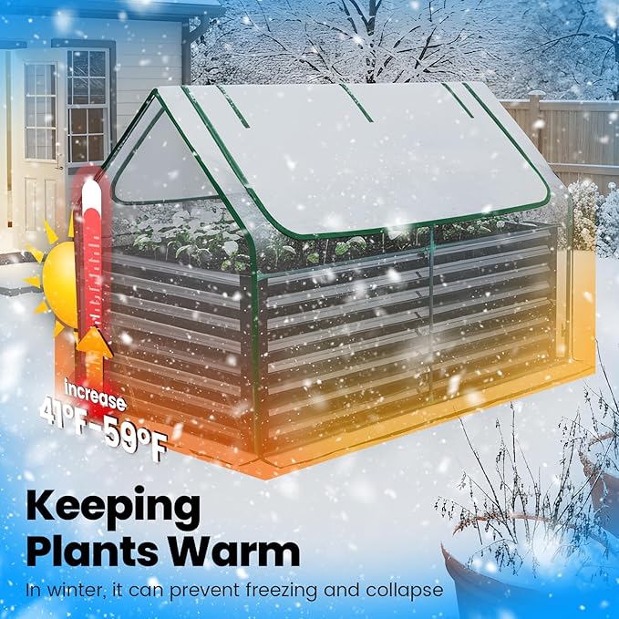 Quictent Raised Garden Bed Galvanized Raised Beds for Gardening Vegetables with Cover 6x3x2 ft Tall Metal Planter Box Outdoor Use (Clear) QUICTENT