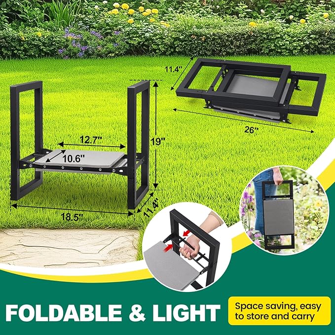 Garden Kneeler and Seat Heavy Duty - 12.7" Wide Garden Kneeling Bench Stool with Handles, Folding Knee Seat Chair Gardening Gifts for Seniors Women Men Gardeners Pain-Free Weeding Planting DIOVPLX