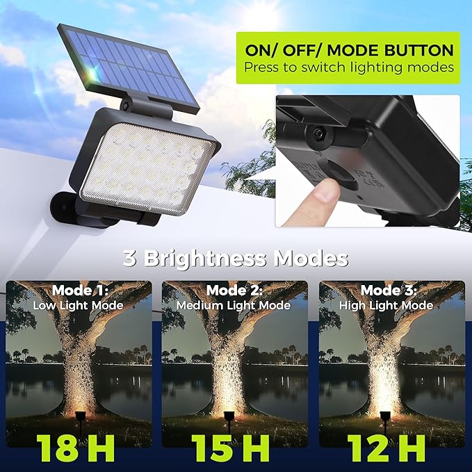 Solar Spot Lights Outdoor Waterproof for Flag, Tree, House, Garden, Yard, 3 Brightness Modes Solar Powered Landscape Spotlights 1 Pack Cool White COOZAMING