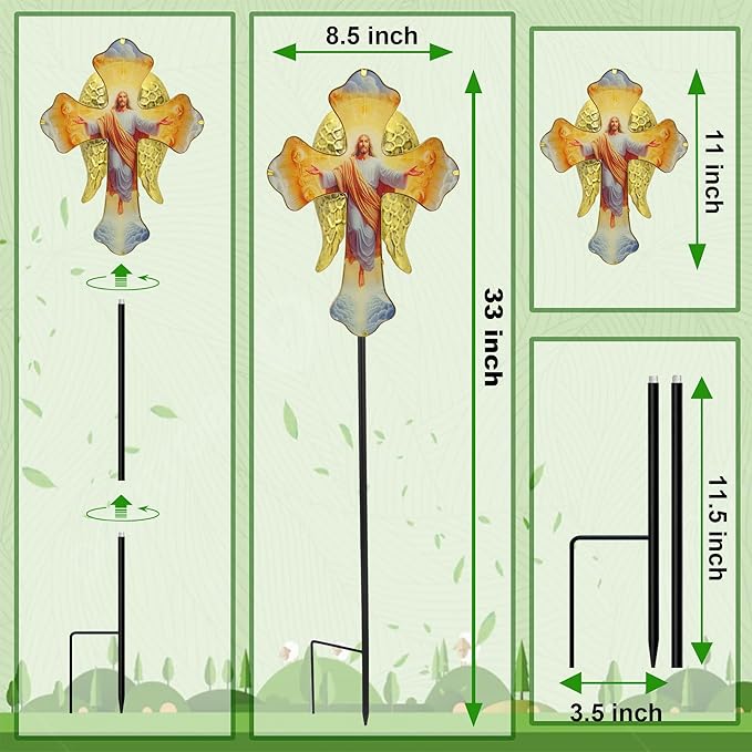 Solar Jesus Cross Garden Lights for Graves - Angel Wing Memorial Decor, Waterproof Cemetery Solar Stake Lights for Easter, Patio, Yard - Sympathy Gifts for Loved Ones1. Rootora