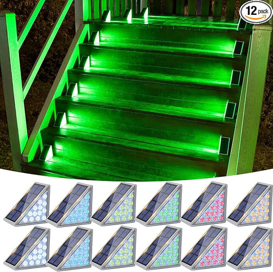 VOLISUN Solar Stair Lights 12 Pack, 7 Fixed Colors, Solar Step Lights Outdoor Waterproof IP67, LED Outdoor Step Light, Deck Light Outdoor Decor for Garden Stair, Front Step, Porch and Patio VOLISUN