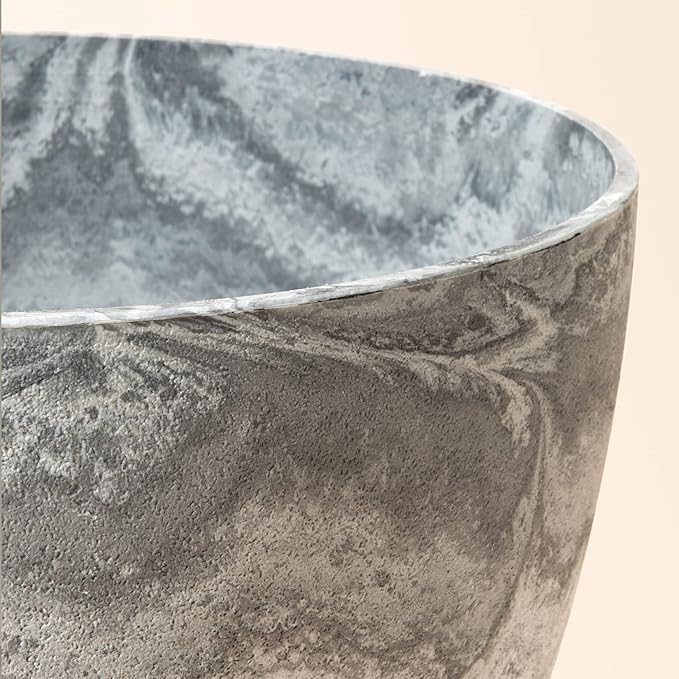 LA JOLIE MUSE Flower Pots Outdoor Garden Planters, Indoor Plant Pots with Drainage Holes, Plastic, Marble Pattern Grey, Set 2 (8.6 + 7.5 Inch) LaJol%C3%ADeMuse